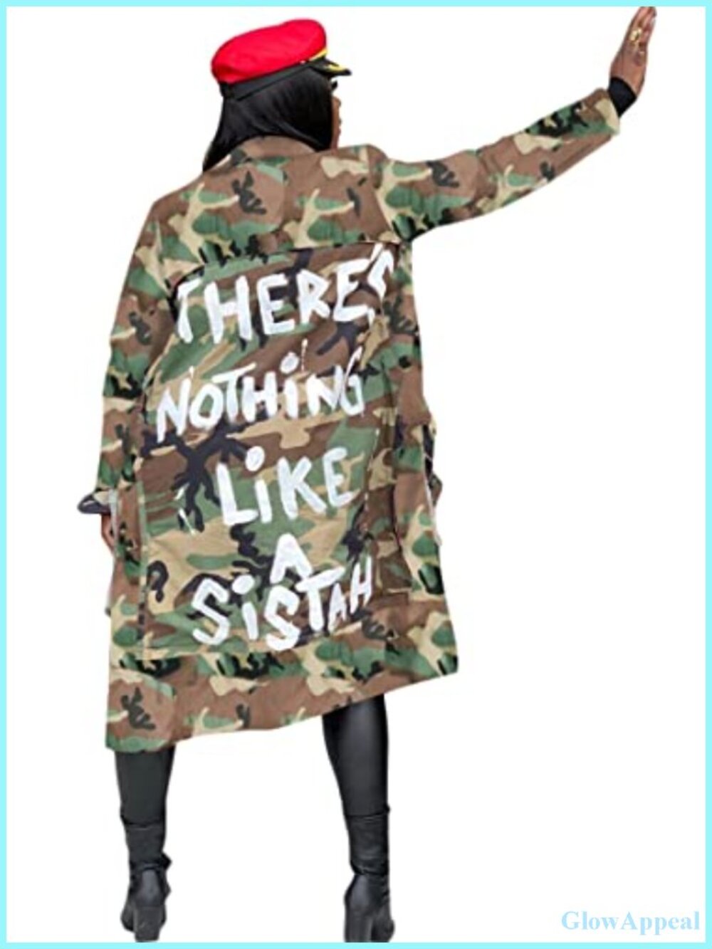 Women's Camo Trench Jacket Plus Size Army Fatigue Cargo Coat Long Sleeve
